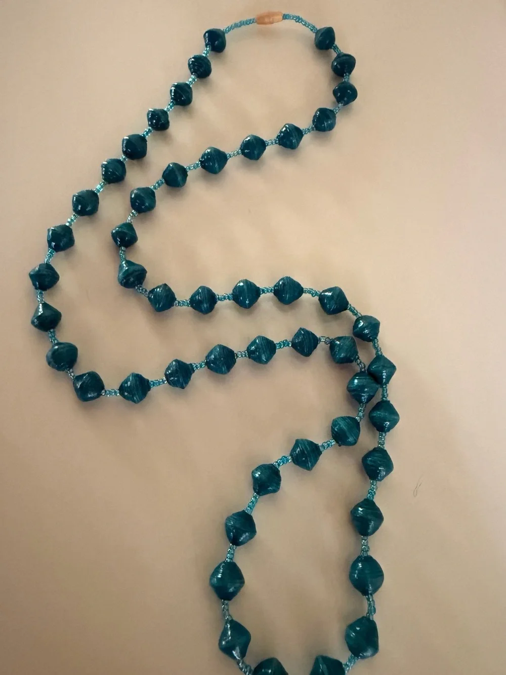 Handmade Teal Paper Beaded Necklace - Women Jewelry
